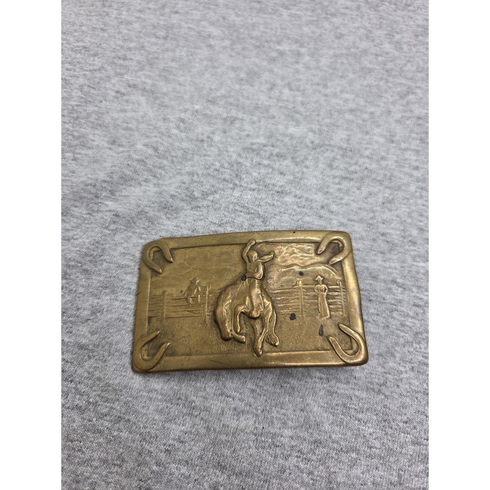 Vintage Bronc Buster Stallion Rodeo Solid Brass Belt Buckle